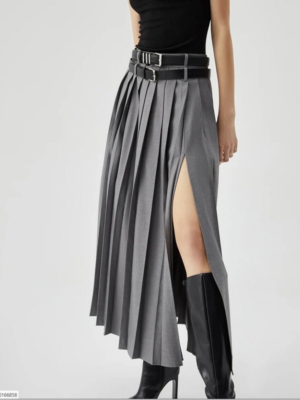 Pleated Split Maxi Skirt Without Belt - Picture 2 of 2